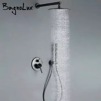Душевой гарнитур для ванной Bagnolux Gun Gray с латунной головкой Rianfall Luxury Combo, настенный смеситель с переключателем для горячей и холодной воды, кран для ванной комнаты 8 inch чёрный