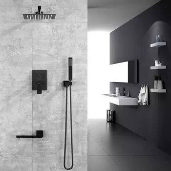Душевой гарнитур для ванной комнаты, черный/матовый золотой квадратный смеситель для душа с эффектом дождя, настенный или потолочный смеситель для душа, душевая лейка 12 дюймов