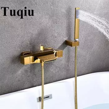 Душевой гарнитур для ванны, настенный золотой водопадный смеситель для ванны, холодная и горячая вода, белый смеситель для ванны и душа, латунь, черный/хром