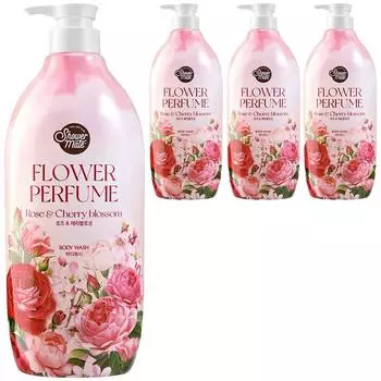 Душевой гель для душа Shower Mate Pink Flower с ароматом розы и вишневого цвета, 900 мл, 4 шт.