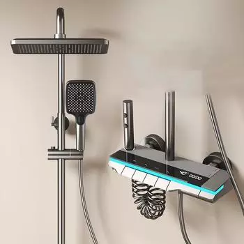 Душевой смеситель для ванной комнаты, набор для душа, смеситель для душа с горячей и холодной водой, настенный термостат, цифровой дисплей, 4 функции, душевой набор серый