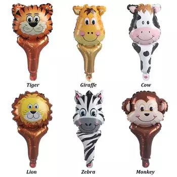 Душевые детские надувные игрушки Фольгированный шар Тигр Лев Обезьяна Жираф Корова Сафари Джунгли Голова животного 2pcs Lion
