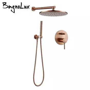 Душевые гарнитуры из матового розового золота, латунный смеситель для ванной комнаты с горячей и холодной водой, настенный кронштейн с переключателем, ручной, душевая головка Rian