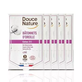 Dusnatur Французские органические ватные палочки 200 шт. x 5 упаковок Pure cotton swab 200x5