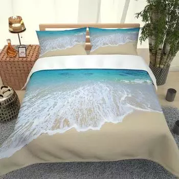Duvet Cover 1 Person Beach Waves Landscape 3D Quilt Cover Bedding Set + 2 Pillowcase Full Double Bed Set Bedroom Decoration W90xL190cm