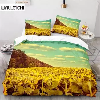 Duvet Cover 3D Sunflower Botanical Floral Leaves Comforter Cover for Kids Women Microfiber Yellow Flowers Bedding Set Bedroom EU single(135x200cm)