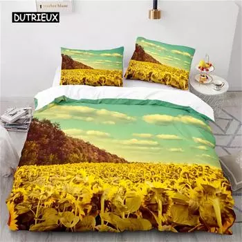 Duvet Cover 3D Sunflower Botanical Floral Leaves Comforter Cover for Kids Women Microfiber Yellow Flowers Bedding Set Bedroom EU single(135x200cm)