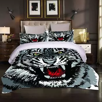 Duvet Cover Bed Bedding Set For Double Home Animal Tiger 3D Textile Quilt Cover Pillowcases Bedroom Luxury Bedding Set W90xL190cm