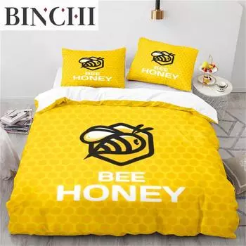 Duvet Cover Cartoon Bee Insect Honeybee Bedding Set Microfiber Wild Animal Comforter Cover King For Teens Bedroom Decoration EU single(135x200cm)