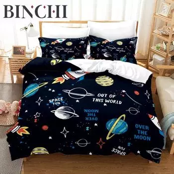 Duvet Cover Cartoon Universe Bedding Set Spacecraft Duvet Cover For Boys Quilt Cover Milky Way Astronaut Dream Teens Room Decor EU single(135x200cm)
