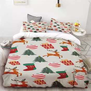 Duvet Cover Christmas Elk Pine Branch Print Bedroom Living Room Room Decor Single Double Queen King Size EU single(135x200cm)