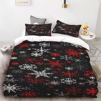 Duvet Cover Christmas Snowflakes Black Background Three Piece Set One Quilt Cover Two Pillowcases Single Double Queen King EU single(135x200cm)