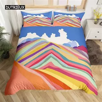 Duvet Cover Color Matching Abstract Landscape Single King Queen Farmhouse Style Bedding Set Microfiber Man Woman Bedroom Decor EU single(135x200cm)