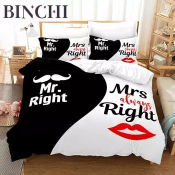 Duvet Cover Couple Lover White Black Bedding Set Adult King Queen Comforter Bedding Sets Valentine s Day Present For Women Men EU single(135x200cm)