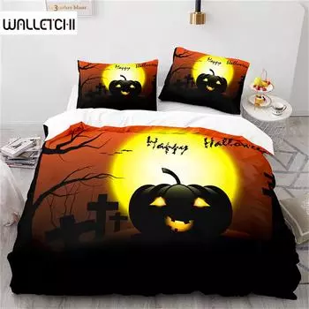 Duvet Cover Halloween Bedding Set Pumpkin Polyester Cartoon Horror Festival Bat Comforter Cover Twin for Kid Adult Gift Bedroom EU single(135x200cm)