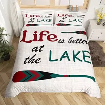 Пододеяльник Рустикальные Фермерские Постельные Комплекты Полосы Весла для Гребли Клетка Покрывало 3 предмета Винтажный Пододеяльник, 2 наволочки US Queen(228x228cm)