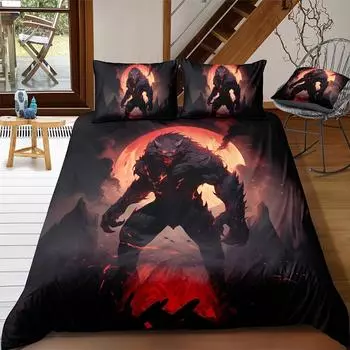 Комплект постельного белья с принтом оборотня и полной луны, всесезонный комплект постельного белья, мягкий, удобный и дышащий, для спальни 135X200cm