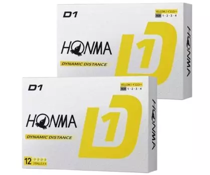 Дюжина мячей для гольфа Honma Golf D1 2024 года, модель BT2401, мячи для гольфа HONMA, 2 дюжины по 24 мяча, подставка под мяч [2 комплекта] + комплект… жёлтый