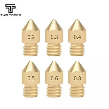 ДВА ДЕРЕВА, 5 шт., сопло MK8, латунь 0,2 мм, 0,3 мм, 0,4 мм, 0,5 мм, сопло печатающей головки экструдера для 1,75 мм CR-10 CR-10S Ender 3, аксессуар для 3D-принтера