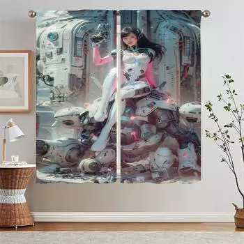 DVA the Mech Girl Bathroom Curtain Tiebacks Kitchen Curtains Blackout Curtains for Window Tentacles Modern Home Decoration Curls W50xH70cmx2pcs-CL