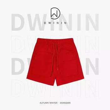 DW Original Design Spring and Summer Fashion Trendy Casual and Comfortable Loose Easiest for Match Thin Quick-Drying Drawstring Parka Shorts Female Red M