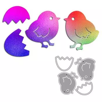 Два цыпленка выходят из своих ракушек, металлические штампы, сделай сам, скрапбукинг, тиснение, трафарет, бумага, шаблон для альбома серебряный