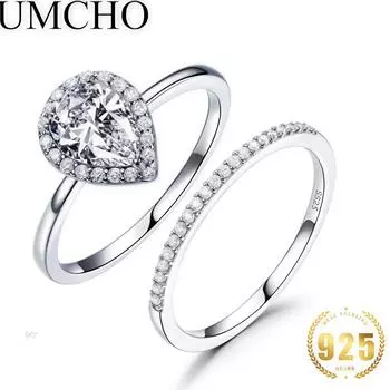 Два кольца с круглым кубическим цирконием AAA из стерлингового серебра 925 пробы, свадебные украшения, кольца с каплями воды из серебра 925 пробы 5 серебряный