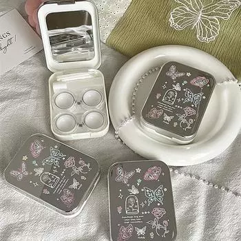 Два контейнера для контактных линз для девочек, портативный мини-бокс для контактных линз, контейнер для замачивания и хранения контактных линз