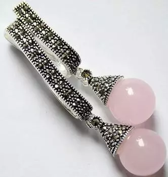 Два круглых кулона из розового нефрита, стерлингового серебра 925 пробы, марказита, 12 мм, 58*20 мм