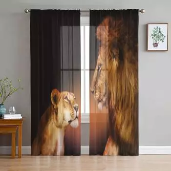 Два льва друг на друга шифоновые прозрачные шторы для гостиной, спальни, украшения, тюлевые шторы для окон, шторы 135W x 114H(cm)