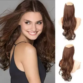 Два наконечника, три штуки, длинные волнистые синтетические заколки для наращивания волос из высокотемпературного волокна, черно-коричневый шиньон