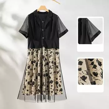 Два платья для летних каникул Платье А-силуэта, которое сделает вас стройнее летом Модное платье средней длины с короткими рукавами для мам среднего возраста 2XL чёрный