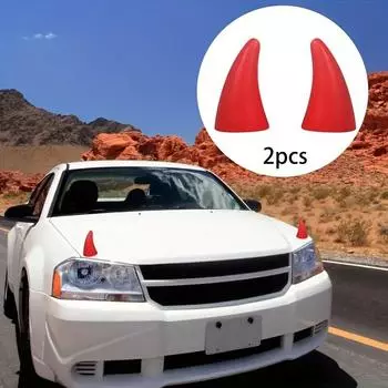 Два привлекательных рога дьявола с украшениями на крыше, подходящие для автомобилей, трехколесных велосипедов и четырехколесных транспортных средств, чтобы улучшить стиль вашего транспортного средства red