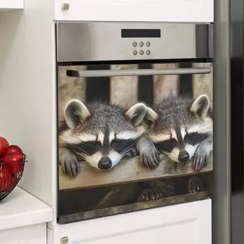 Два спящих детеныша енота в кухонной обстановке. Украсьте декоративные стены самоклеящимися наклейками. 34*34cm/fun-f319