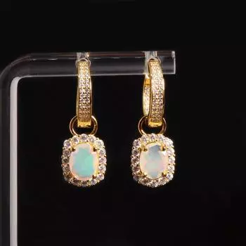 Два уникальных дизайна серег-капель из натурального опала с разноцветными драгоценными камнями и серебром 925 пробы для женщин и девушек M жёлтый