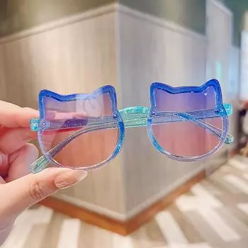 Два ушка, красочный бант, блестящие и яркие детские солнцезащитные очки, солнцезащитные очки для мальчиков и девочек, модные очки One Size синий