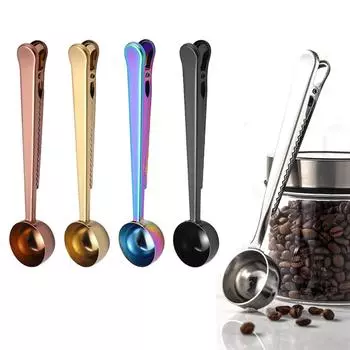 Два в одном из нержавеющей стали Кофейная ложка с зажимом для кухни Мерные ложки для чая Молоко Сухое Кофейные зерна Ложки 17.5cm Length