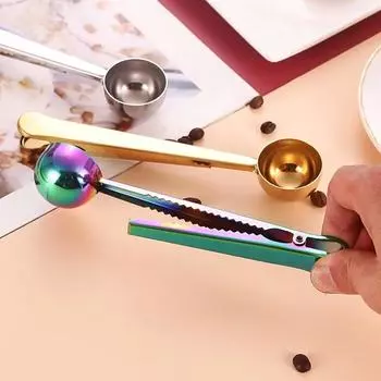 Два в одном: ложка для кофе из нержавеющей стали с зажимом-уплотнителем, кухонный кофейный совок, зажим-уплотнитель для еды, многофункциональная мерная ложка для кофейных зерен серебряный