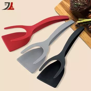 Два в одном: нейлоновая лопатка для стейков и жарки, кухонный зажим — идеально подходит для тостов и омлетов