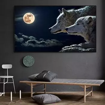 Два волка в лунном свете плакат холст картина животное абстрактные настенные художественные картины для гостиной стены домашнего декора Куадрос без рамки 20*40cm