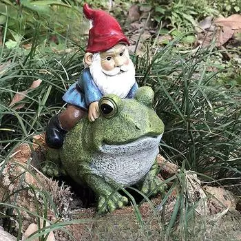Dwarf Riding A Frog Resin Decorative Piece Cute Courtyard Decorative Piece Garden Decorative Piece