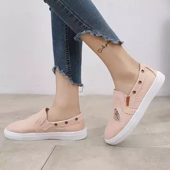 Dwayne Большие размеры Женские одинарные туфли из денима на молнии на плоской подошве Женские ленивые повседневные туфли Лоферы женские вулканизированные 2019 Новинка 4 бежевый