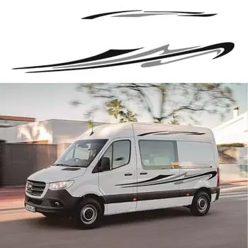 Две боковые виниловые наклейки черно-серая полоса с графикой для каравана, туристического прицепа, кемпера