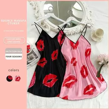 Две частиЛетняя ночная рубашка из ледяного шелка, легкая дышащая юбка, сексуальная пижама на бретельках, домашняя одежда S