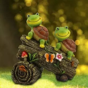 Две черепахи, стоящие на пне дерева, поделки из смолы, демонстрация уличных животных, солнечные светильники, украшения, готический домашний декор, статуя 23x 13x 25cm