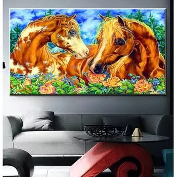 Две лошадиные розы 5d DIY Алмазная картина вышивка крестом полная алмазная мозаика бисер вышивка стразы подарок animal crossing S218 Full Round 30x60CM