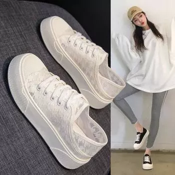 Две маленькие белые туфли женские ins tide 2025 новые летние тонкие дышащие сетчатые туфли нишевая универсальная спортивная обувь для печенья 35 чёрный