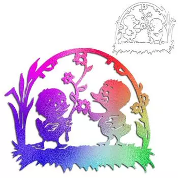 Две маленькие желтые утки наслаждаются цветочным дизайном, металлические трафареты, сделай сам, скрапбукинг, тиснение, трафарет, бумага, шаблон для альбома серебряный