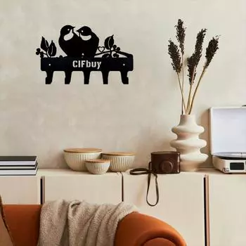 Две милые птицы на ветке стальной силуэт: Металлический декор для птичьего двора Cardinal, прочная настенная художественная работа и функциональная вешалка для одежды чёрный