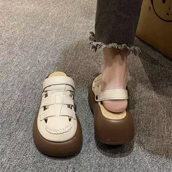 Две модели женских сандалий с выдолбленным носком и головкой-мешком 2025 года, новые туфли Mori Roman с дырочками на платформе, полутапочки, женская летняя одежда 35